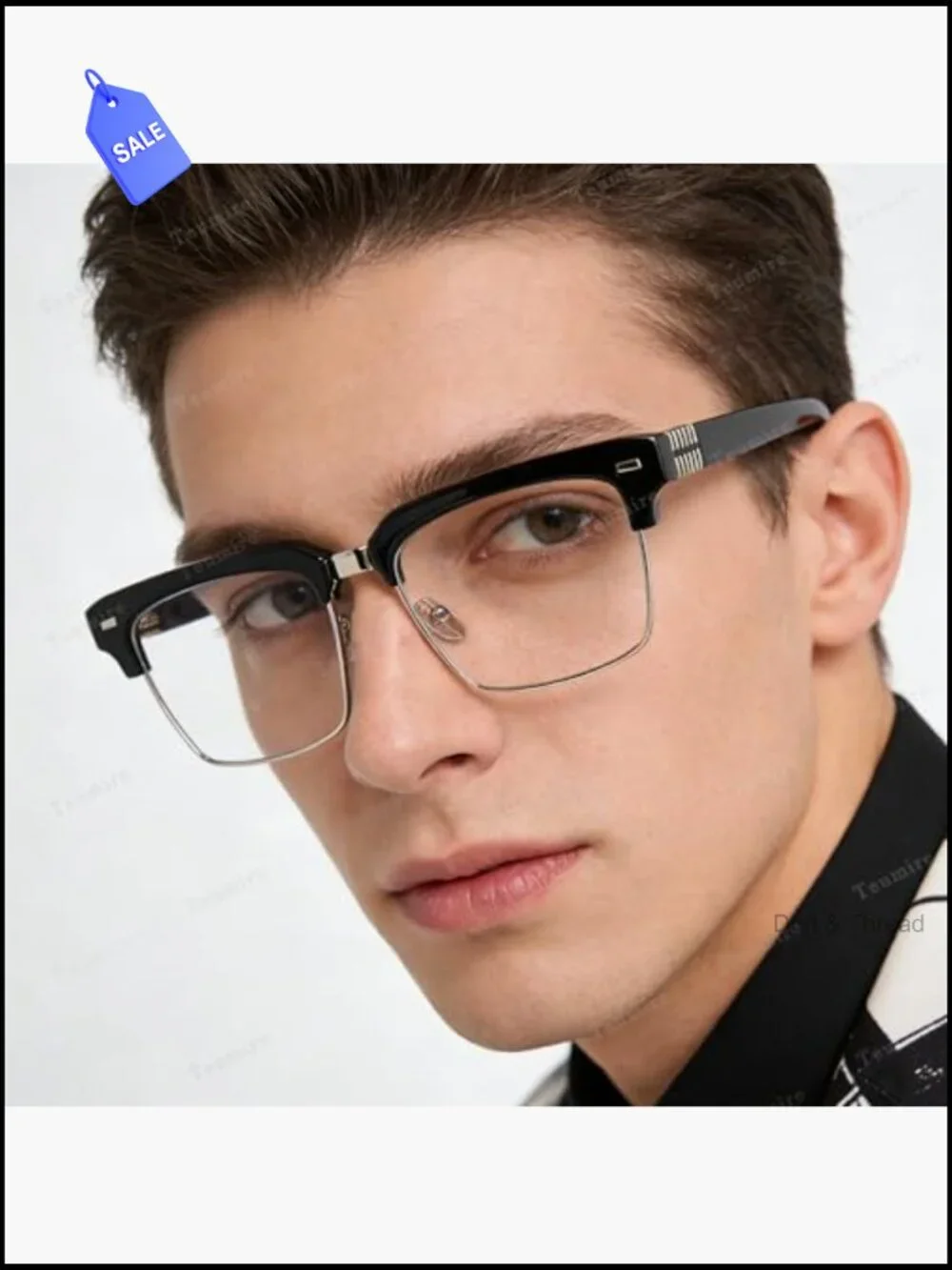 Semi Rimless Rectangle Blue Light Glasses for Men Women Black Square Eyewear